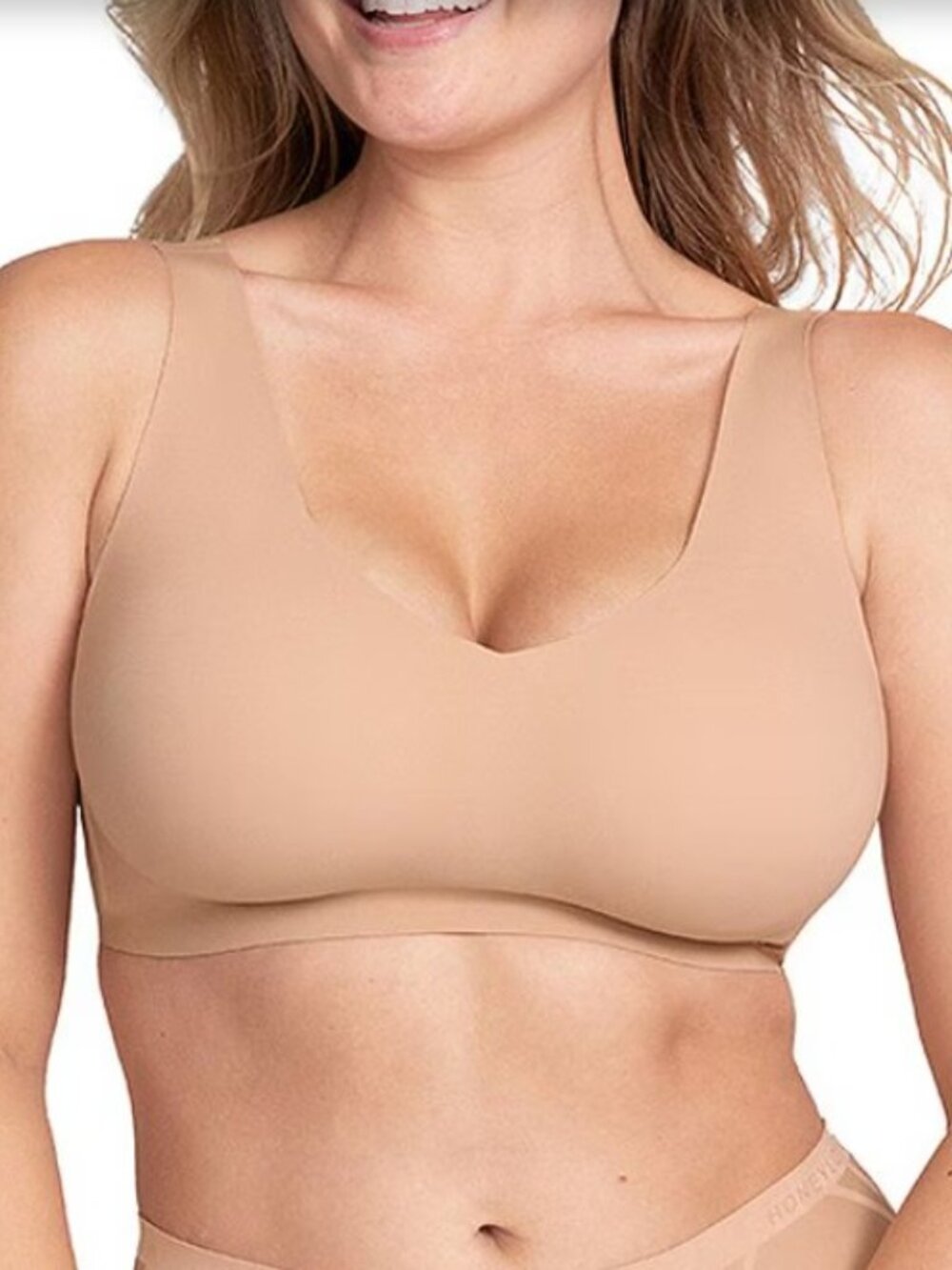 NWT Honeylove V-Neck Nude/Sand Pullover Wireless Bra Bralette Back Smoothing 3X